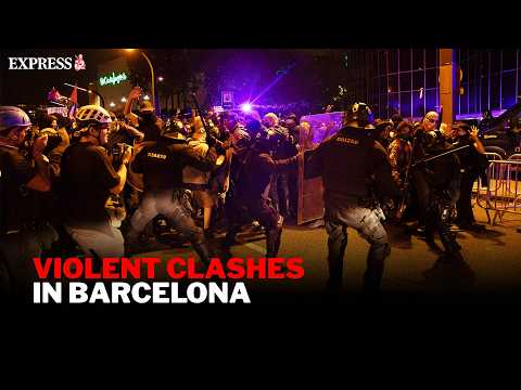 HUGE protest in Barcelona turns VIOLENT as clashes with police erupt in the street