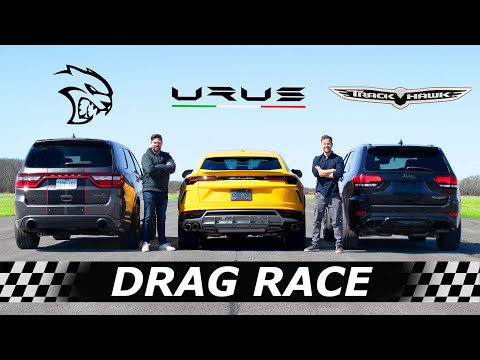 Dodge Durango Hellcat vs Lamborghini Urus vs Jeep Trackhawk // DRAG & ROLL RACE