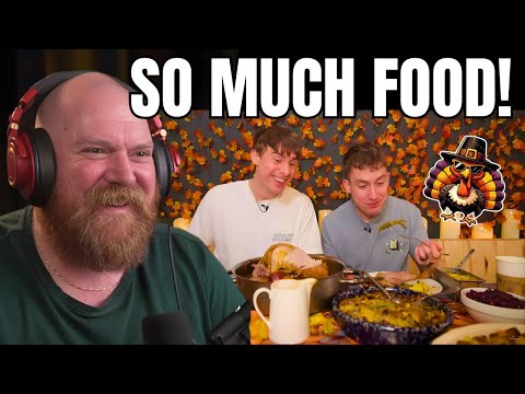 Two Brits Try Thanksgiving Dinner | Aussie Shocked Reaction 🦃