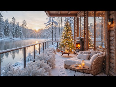 βοΈ Cozy Winter by the Lake | Piano Relaxing Music & Fireplace Ambience for Focus