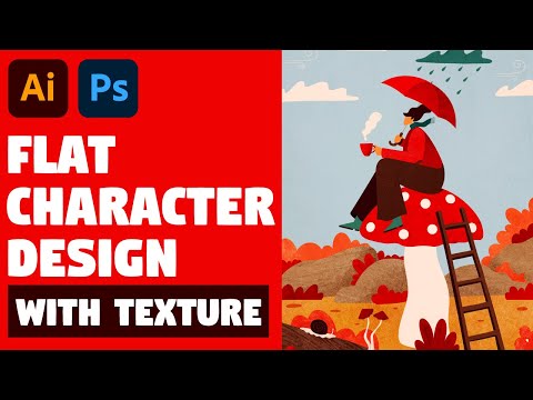 Flat Character Design with texture | Illustrator and Photoshop Tutorial (Autumn Illustration)
