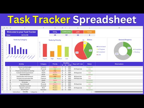 Task Tracker Spreadsheet: Excel & Google Sheets Project Management (Digital Download)