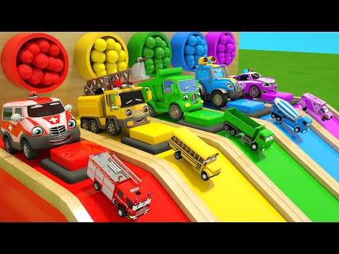 Fire Truck, School Bus & Dump Truck Color Challenge | Kids Nursery Rhymes Bingo + Baby Shark