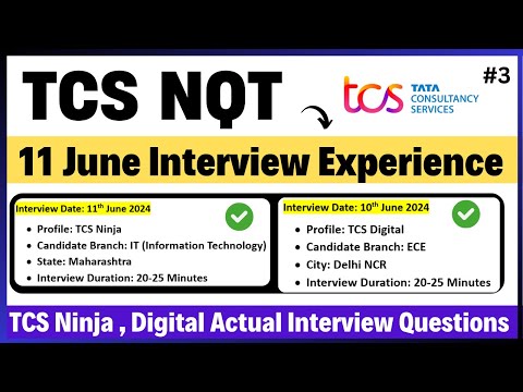 🔥TCS 11th June Candidate Interview Experience | TCS Ninja & Digital Interview Experience | All Ques