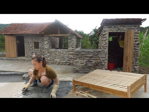 TIMELAPSE: 114 Days Make Wooden Bed - Build a Tank, bathroom, Pouring concrete yard - Green life