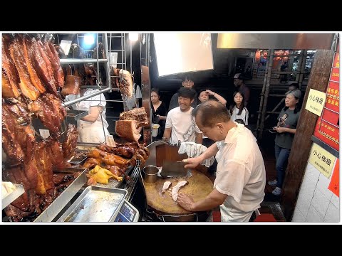 香港燒味 Roast Pork So Crispy Yummy Hong Kong Food 為生活天天工作 今晚吃餐好啊 買金牌燒乳豬燒腩骨燒鵝燒肉燒鴨豉油皇乳鴿吃 飲啤酒 香港美食 新強記燒臘飯店