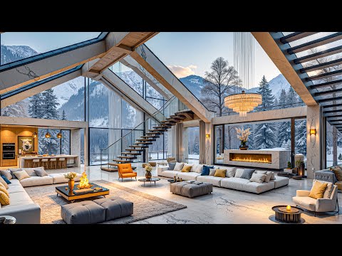 Soothing Jazz In A Luxurious Winter Forest Apartment - Gentle Jazz Background And A Cozy Fireplace