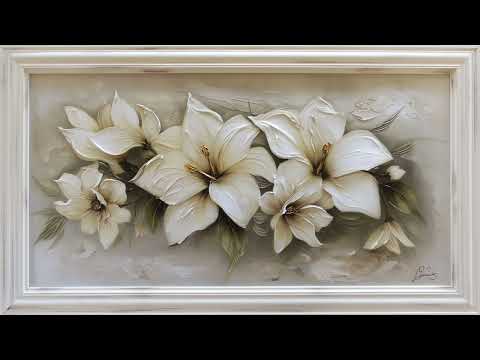 white flower painting with nice white frame / silence and long video