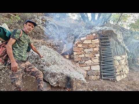 Hidden Survival Shelter Under a Giant Rock  | Bushcraft Build & Wild Cooking | @Eshcaft