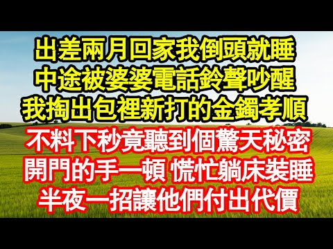 出差兩月回家我倒頭就睡，中途被婆婆電話鈴聲吵醒，我掏出包裡新打的金鐲孝順，不料下秒竟聽到個驚天秘密，開門的手一頓 慌忙躺床裝睡，半夜一招讓他們付出代價真情故事會|老年故事|情感需求|養老|家庭