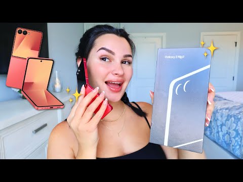samsung galaxy z flip 7 unboxing & comparing to iphone! *coral red* 🩷