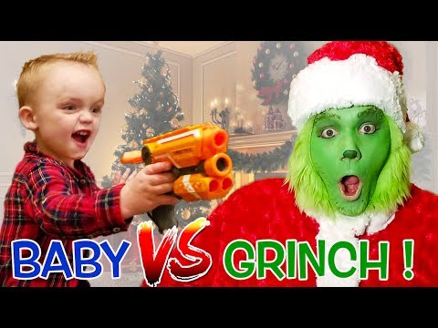 Baby vs Grinch Babysitter! Will the Grinch Get the Baby to Stop Christmas?