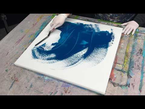 Abstrakte Acrylmalerei: Inseln im tiefblauen Meer mit Lasuren, Spachtelmasse & Krakeliermedium