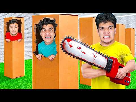 تحدي اخر شخص يخرج من صناديق الكرتون يربح 🤑 ( نهاية صادمة ) 😱🔥 !