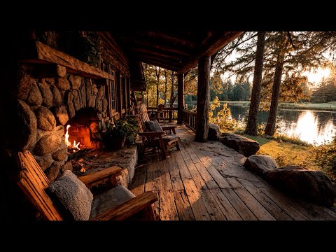Cozy Porch Fire (3 hrs) 🔥 River Sounds for Sleep & Relaxation