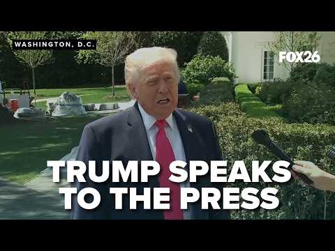 President Trump stopped to talk to the press prior to leaving for Las Vegas