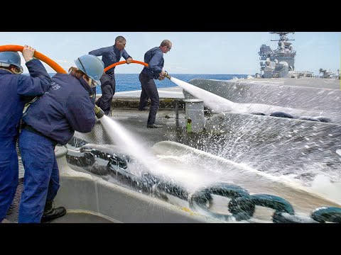 Extreme Job of Cleaning US Navy's Largest Anchor Chains