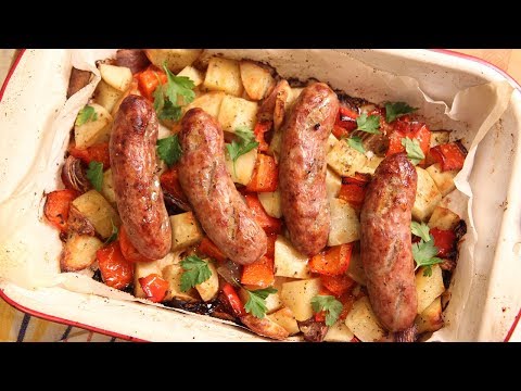 Sausage Peppers Onions & Potato Bake - Laura in the Kitchen Ep 185