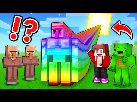 JJ and Mikey vs VILLAGERS: LONGEST RAINBOW GOLEM BATTLE in Minecraft - Maizen