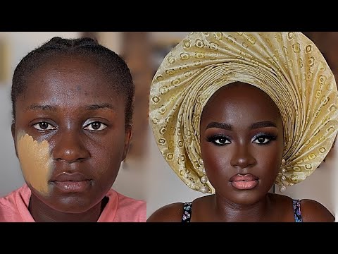 DARK SKIN MAKEUP TRANSFORMATION | NIGERIAL BRIDAL LOOK AND GELE