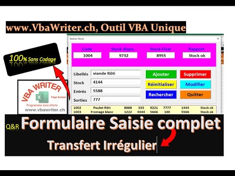 VBA Transfert Irrégulier/ application complète/ Sans Codage/ Boutons complets_34. www.VbaWriter.ch
