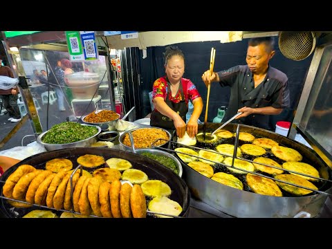 China Xi’an Breakfast Feast: Crispy Veggie Flatbread, Egg-Filled Dough, Cold Noodles, Carbs Paradise