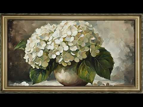 FREE TV ART SCREENSAVER BACKGROUND FRAMED HYDRANGEA FLORAL PAINTING NO SOUND WALLPAPER 4K