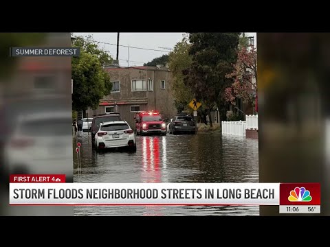 Storm floods neighborhood streets in Long Beach