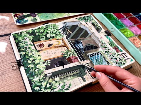 Painting 'Studio Ghibli' Scene With Jelly Gouache / Kiki's Delivery Service  ☀