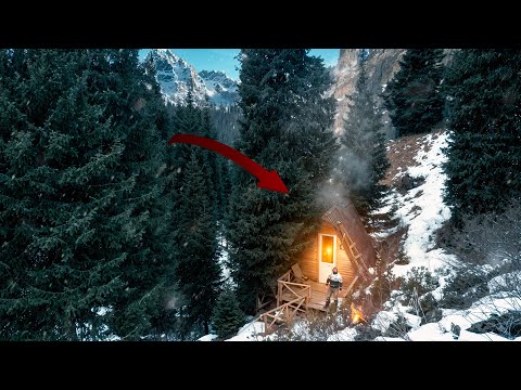 Alone in a Wooden Cabin | Cozy Winter Night in the Wild