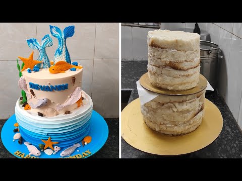 Two Step Fish Theme Birthday Cake decorating|Two Step Fish Birthday Cake