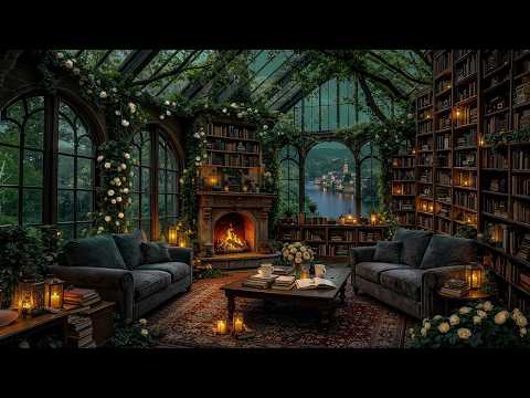 Cozy Rainy Spring Library Ambience 🌧️ Dark Academia Music for Study, Writing & Deep Focus