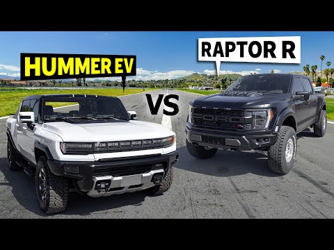 Hummer EV drag races Ford Raptor R on Unprepped Tarmac!