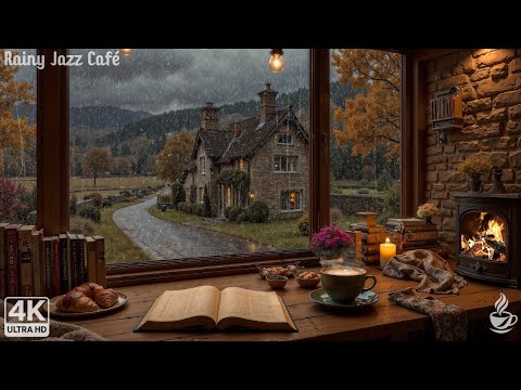 Cozy Rainy Day Jazz ☕ Relaxing Piano & Fireplace Sound | Background Music for Reading