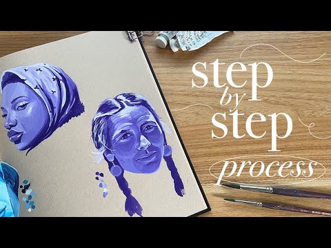 gouache portrait step by step process 💜