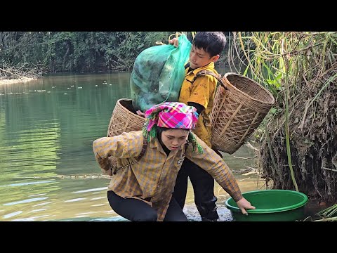 highland life, Fish trap using a hexagonal cage The joy of harvesting 20 kg of catfish to sell.
