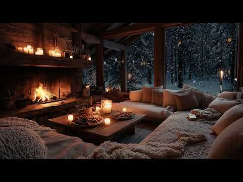 Fireplace & Piano Music  Peaceful Winter Night Ambience for Stress Relief & Deep Sleep
