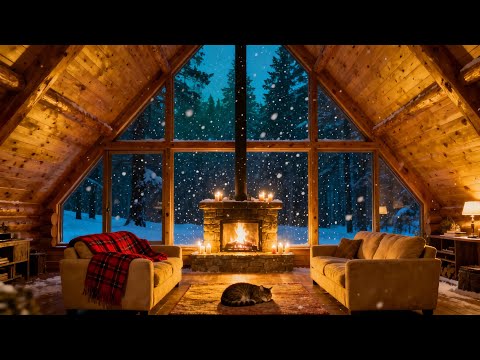 Sunday Night Winter Jazz βοΈ Cozy Cabin Ambience & Fireplace for Sleep & Reset π₯