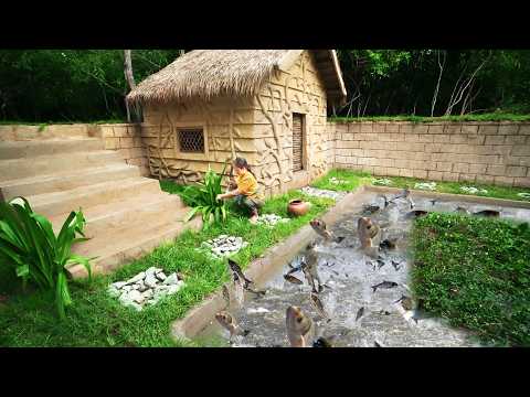 Survival Girl, Building a House Modern Underground and Fish Pond for Living Alone Cozy in the Woods