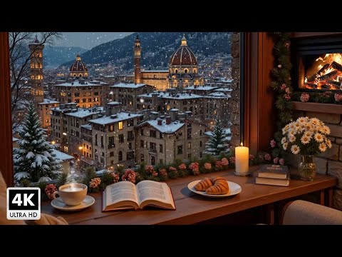 Peaceful Winter with Warm Jazz Music ❄️ Snowy Winter Coffee Shop Space for a Relaxing Day