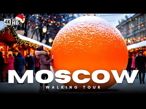 🎄 Такую новогоднюю Москву вы ещё НЕ ВИДЕЛИ! Огромные мандарины на Арбате 4K HDR 🍊