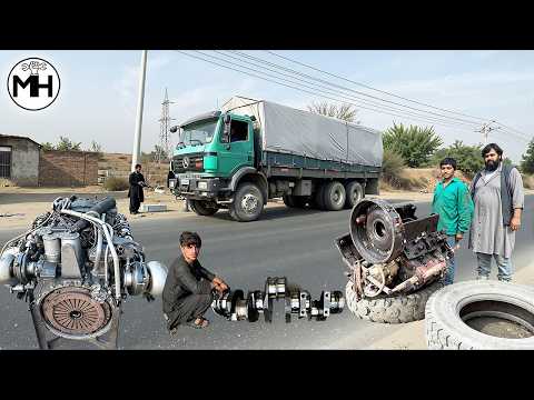 Afghan Mechanic Rescues Faulty Truck Engine From the Mountains! with basic Tools