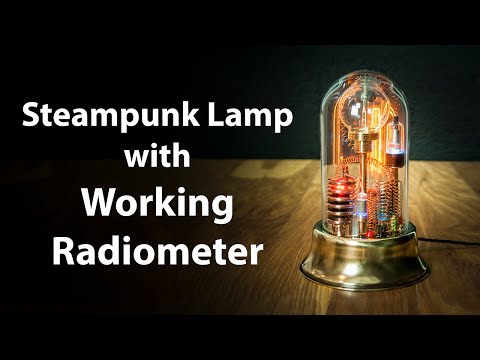 Steampunk Lamp Art Sculpture Glass Dome Display with Working Radiometer