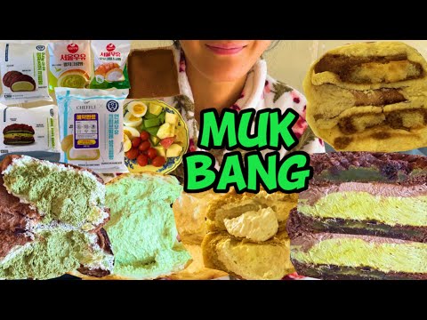 디저트 먹방 브이로그 편의점디저트 연세크림빵 말차초코 서울우유크림소금빵 레일레타 쫀득빵 봄나리베이커리 소금빵 dessertmukbang デザートムクバン