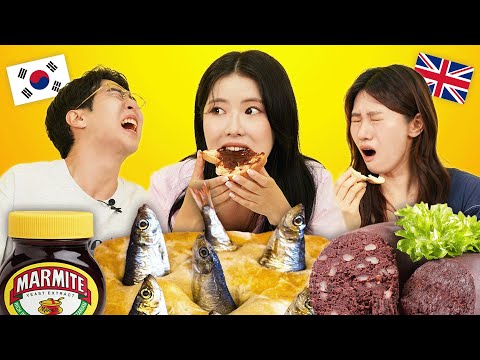 Koreans Try Weird British Foods For The First Time (Marmite, black pudding, fish n chips) | KATCHUP