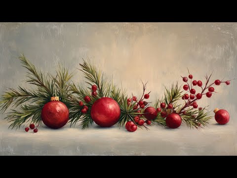 Christmas Still Life Festive Red Ornaments & Greenery Holiday TV Art for the Frame TV