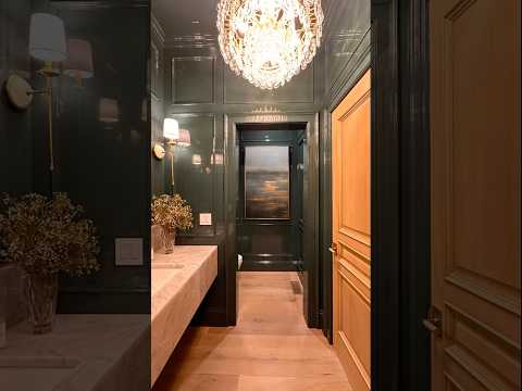 Full gloss powder room with Fine Paints of Europe Hollandlac Brilliant #glossfinish