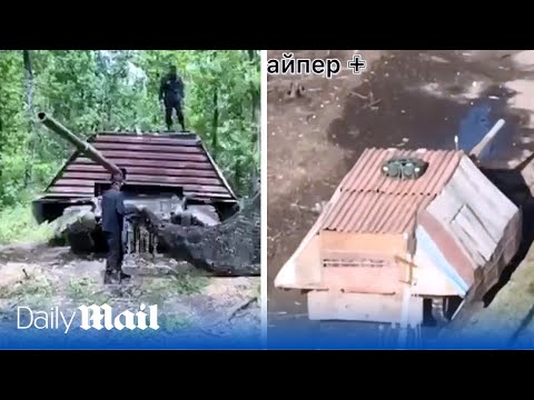 Blind 'turtle tank' shown off by Russians near town of Krasnohorivka
