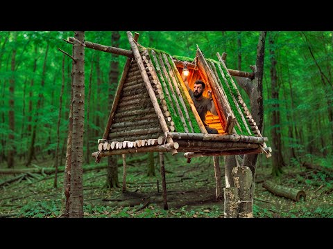 Building an AMAZING CABIN suspended between two trees. | Bushcraft