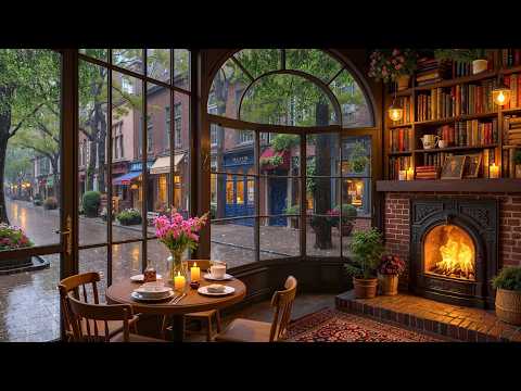 Tranquil Rainy Coffee Shop 🌧️ Smooth Jazz Piano & Fireplace Sounds for Deep Focus & Relaxation